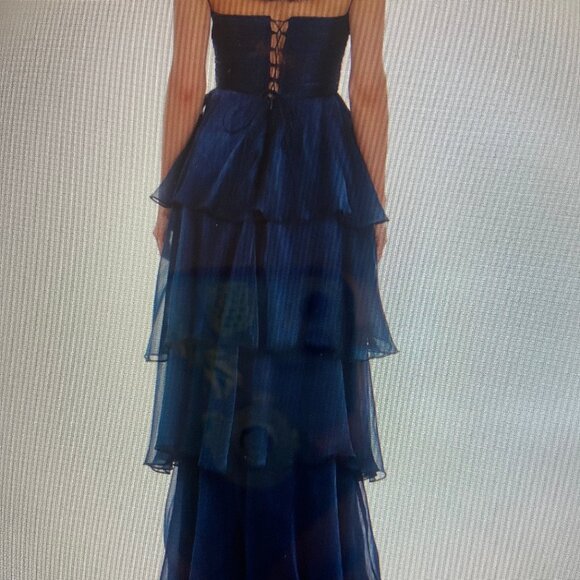 Lucy in the Sky Corset Petal Ruffle Strapless Maxi Dress in Navy. Size XS - Picture 3 of 3